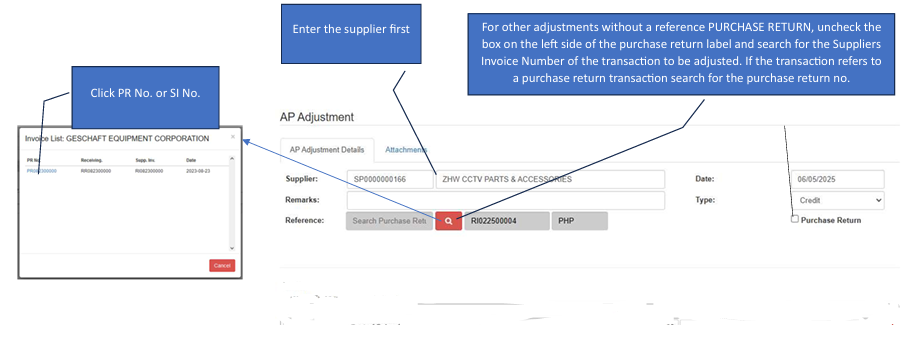Navigating to AP Adjustment