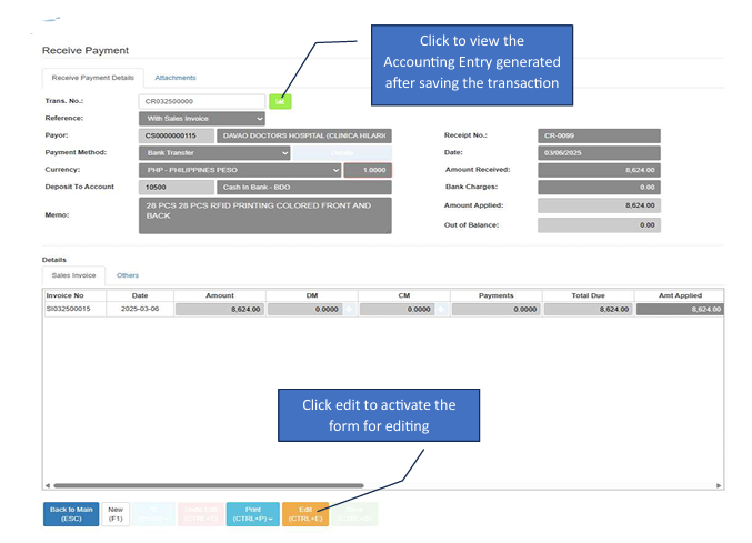 Navigating to AR Payment