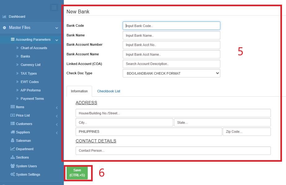 Create New Account Interface