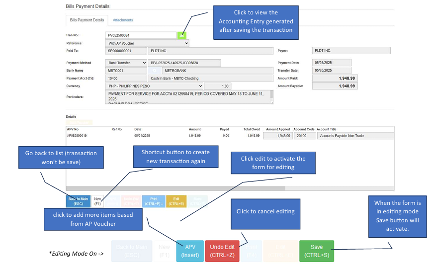Navigating to Bills Payment