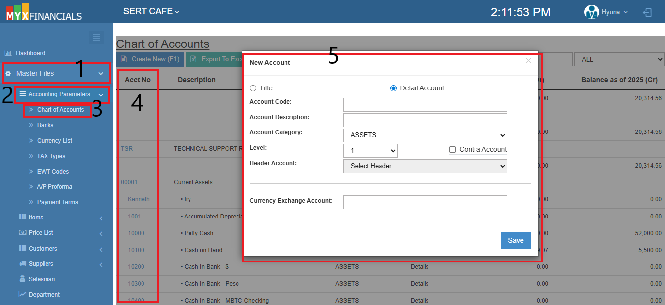 Navigating to Chart of Accounts