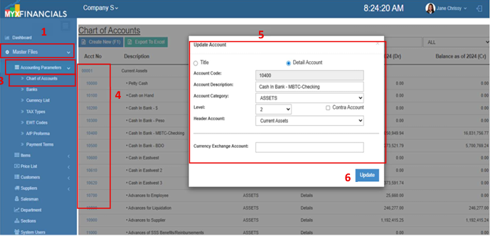 Navigating to Chart of Accounts