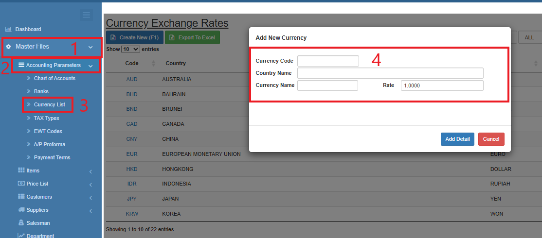 Navigating to Currency List