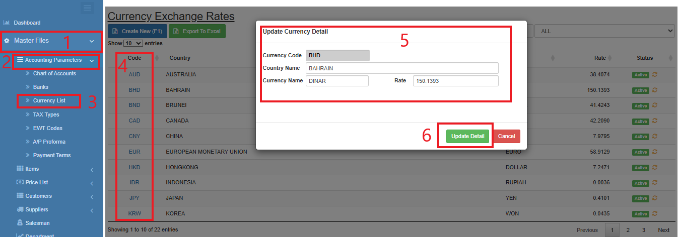 Navigating to Currency List