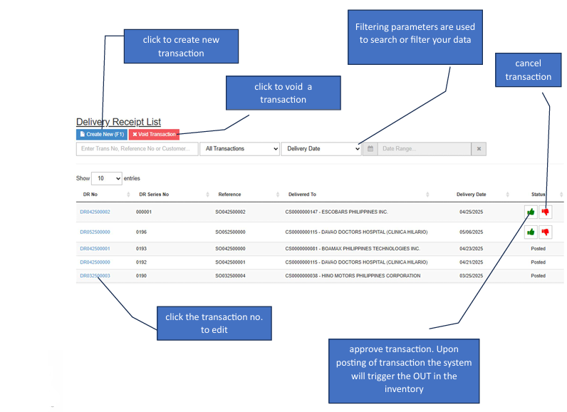 Navigating to Delivery Receipt