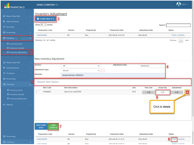 Navigating to Inventory Adjustment
