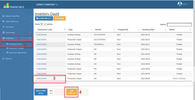 Navigating to Inventory count