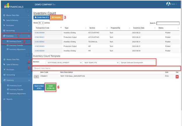 Navigating to Inventory count