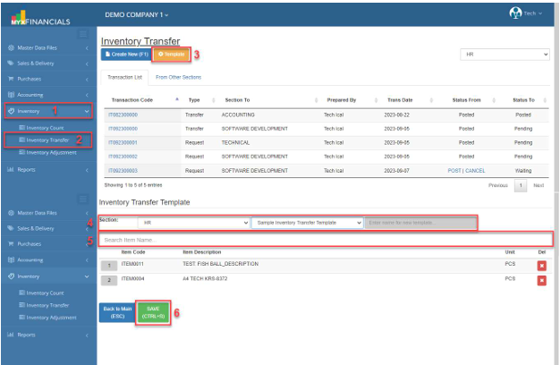 Navigating to Inventory Transfer