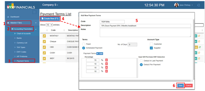 Navigating to Payment Term