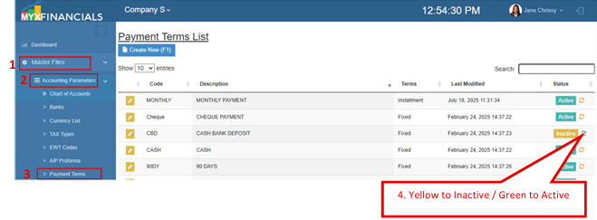 Navigating to Payment Term