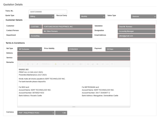 Navigating to Quotation