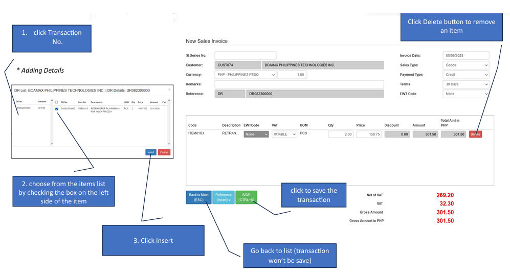 Navigating to Sales Invoice