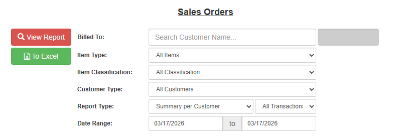 Sales Order Report Filter