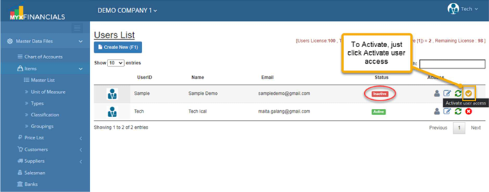 Navigating to System User