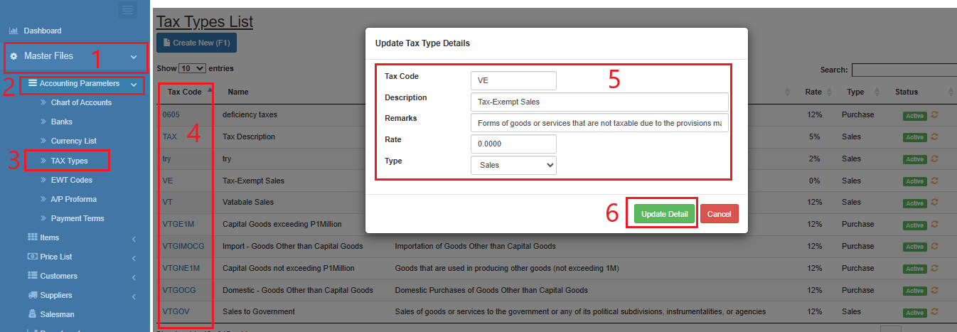 Navigating to Taxtype